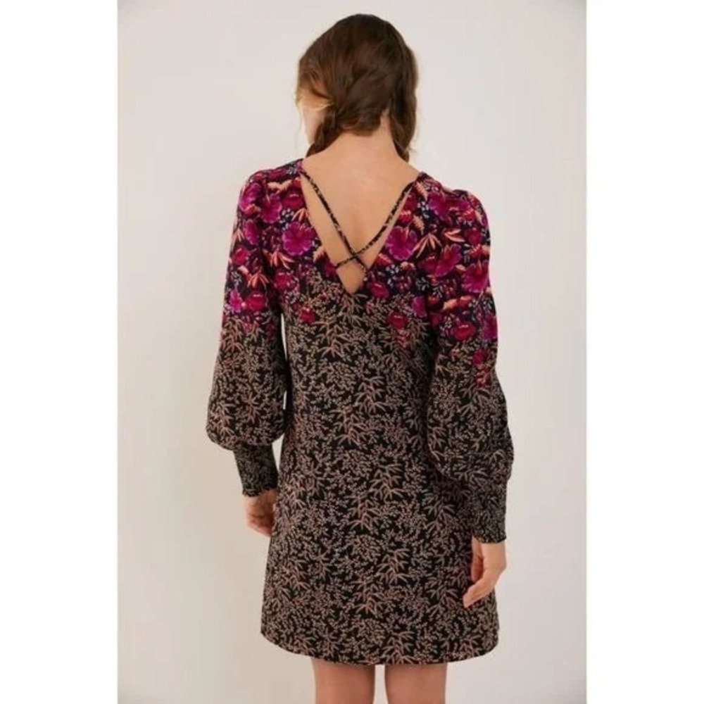 Anthropologie Cyree Floral Tunic Mini Dress Boho Lined Dark $168‎ Sz 6 NWT B44 - Picture 3 of 12